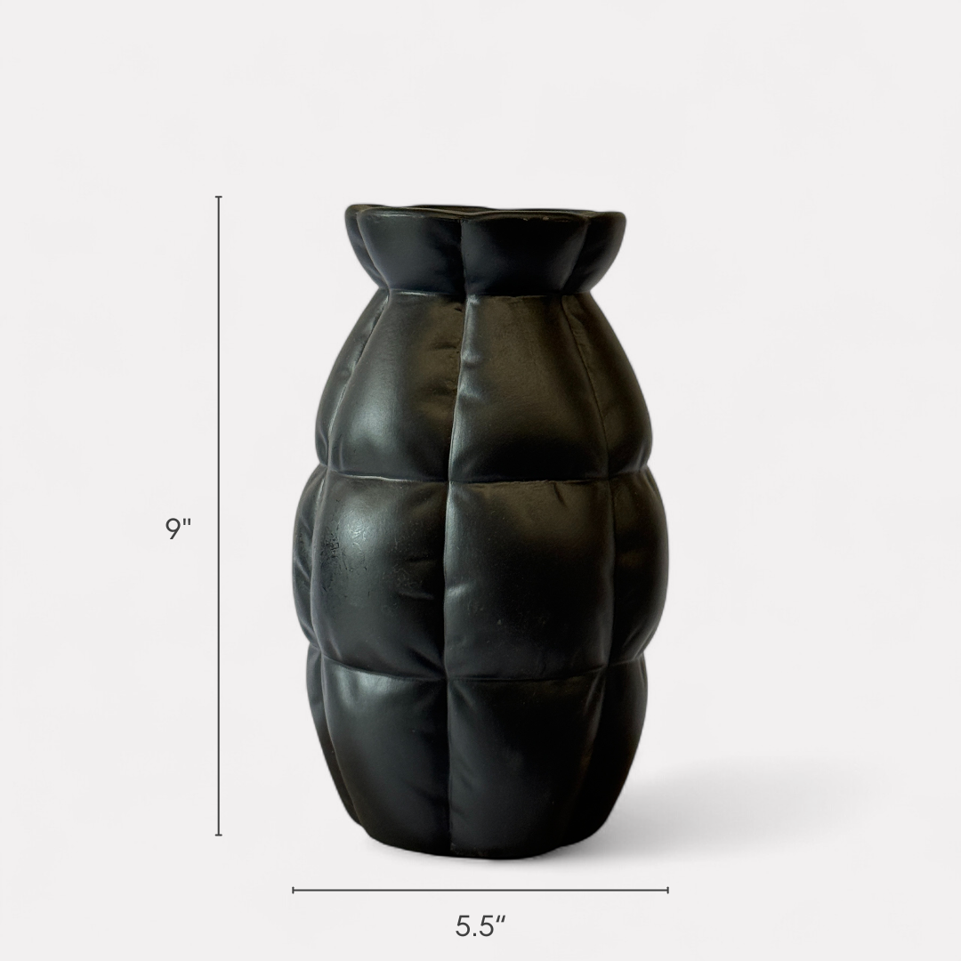 Skylark Terracotta Vase, Hand-painted in Jet Black, 5.5"D x 9"H
