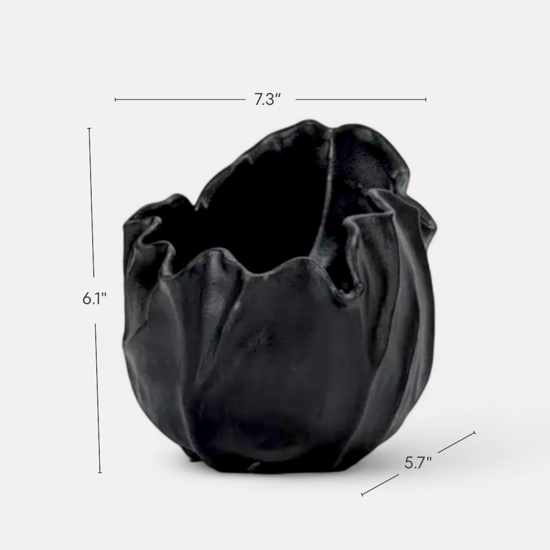 Theia, Black Ceramic Sculptural Vase, 7.3"L x 5.7"W x 6.1"H