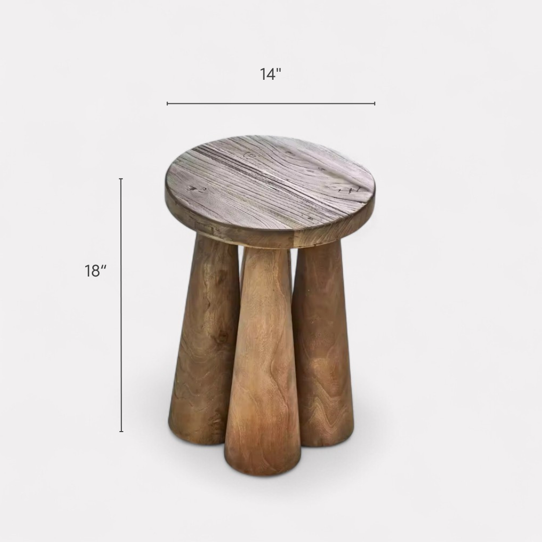 Drakon, Reclaimed Elm Stool in Natural Walnut Finish 15”D x 20”H