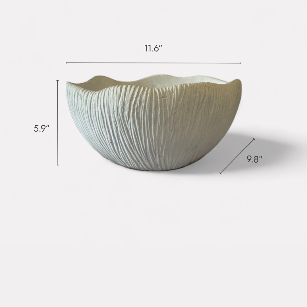 Somerset Bowl, Artisan Cement Display Piece Hand-painted in White Dove, 11.6" L x 9.8" W x 5.9" H