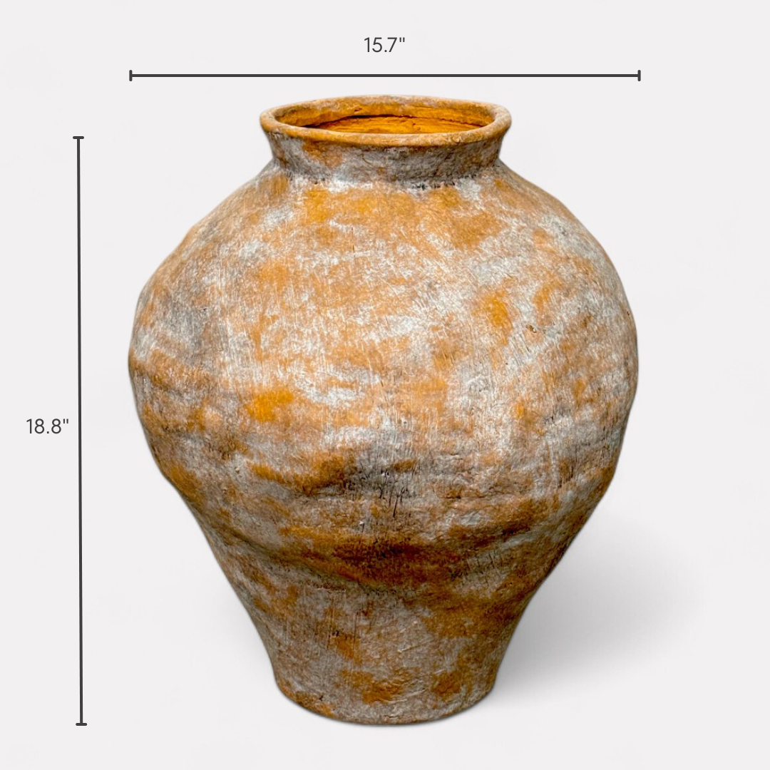 Mojave Rustique Fiber Clay Vessel, Hand-Painted in Aged Terracotta 15.7" D x 18.8" H