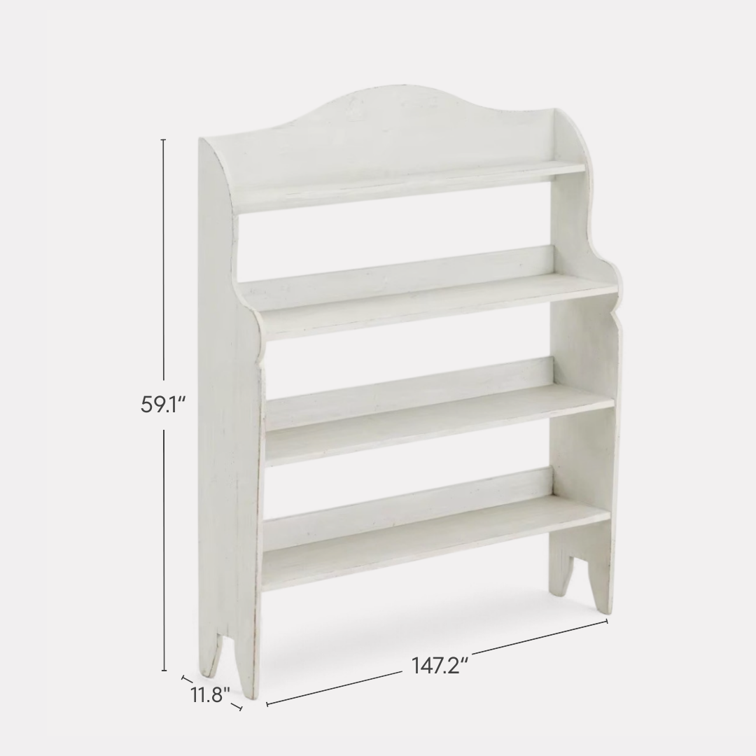 Elara, Reclaimed Pine Display Shelf in Brushed White Finish, 47”L x 12”W x 59”H