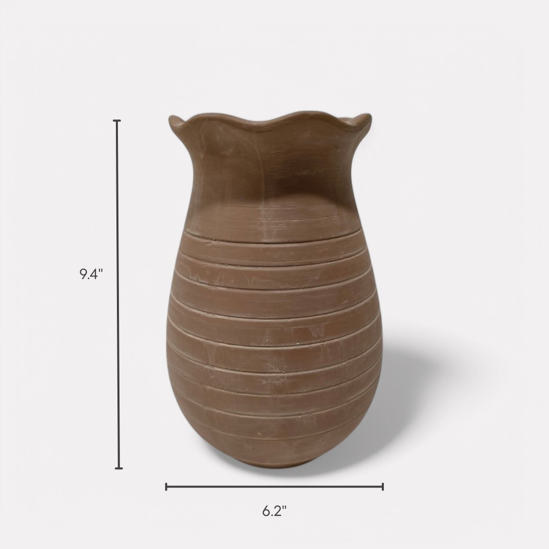 Sable Scalloped Crock, Terracotta Pot, 6.2"D x 9.4"H