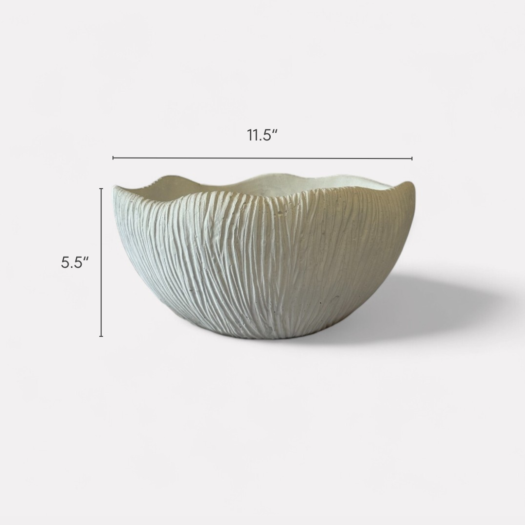 Somerset Bowl, Artisan Cement Display Piece Hand-painted in White Dove, 11.5"D x 5.5"H