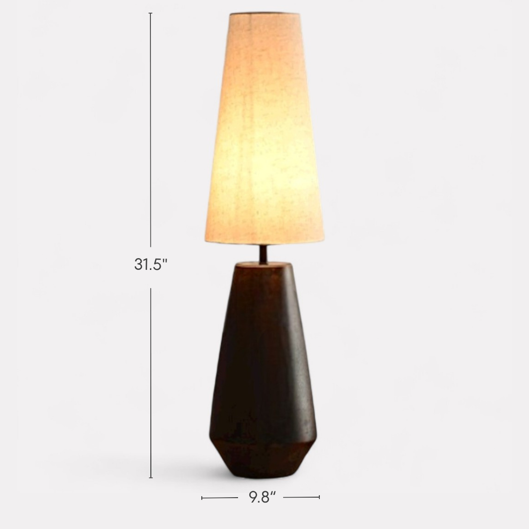 Zyra, Dark Geometric Base Lamp with Winter Glow Textile Shade, 9.8" D x 31.5" H