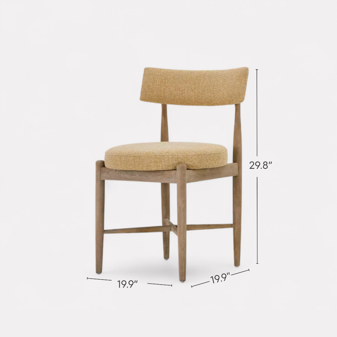 Kyra, Oak Dining Side Chair Finished in Smoky Grey Oak & Khaki Yellow Upholstery, 20"L x 20"W x 30"H