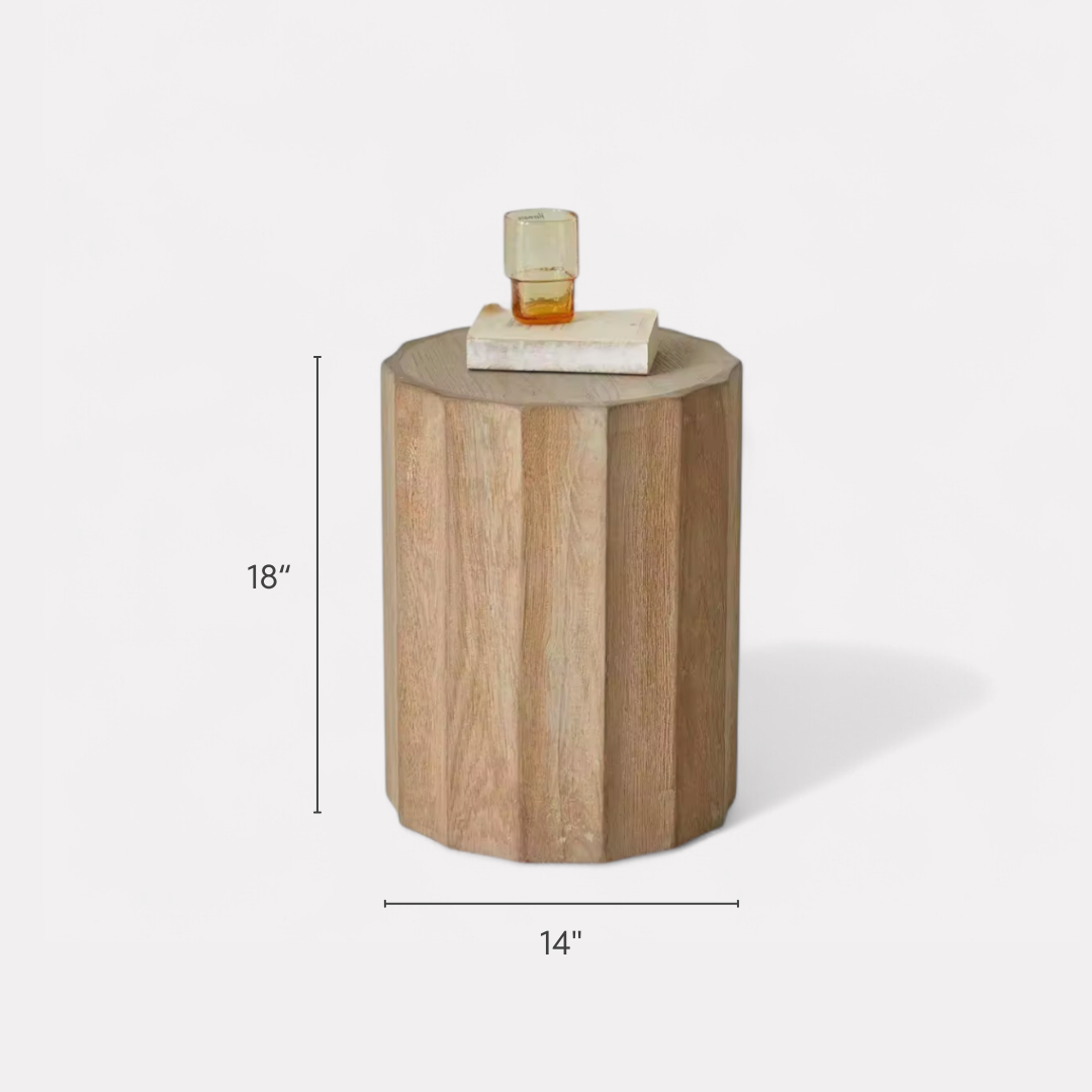 Myros, Oak Side Table in Sandy Grey Finish, 14”D x 18”H