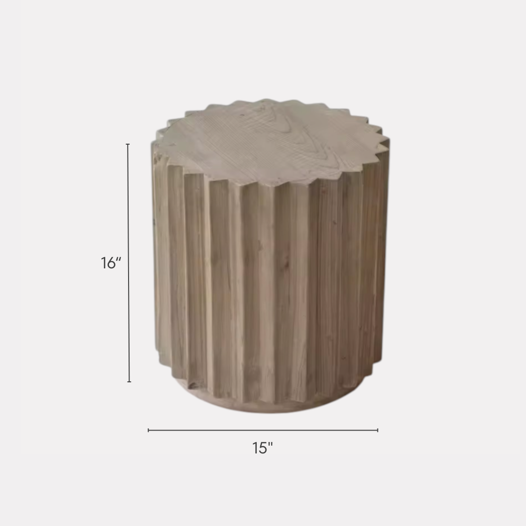 Koros, Recycled Pine Stool, Accent Table in Stonewashed Abalone Finish, 15”D x 16”H