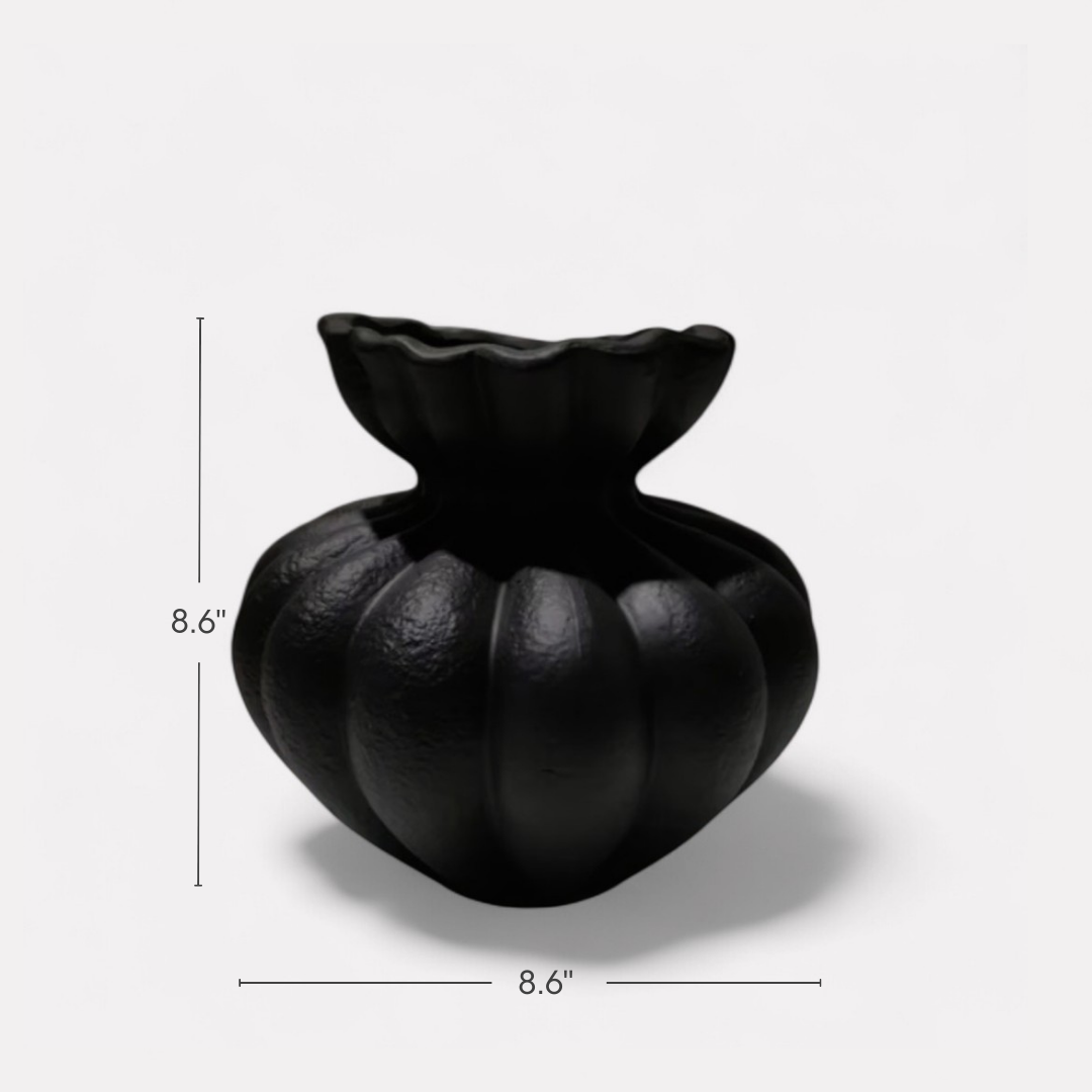 Ember Terra Vase Hand-painted in Jet Black, 8.6"D x 8.6"H