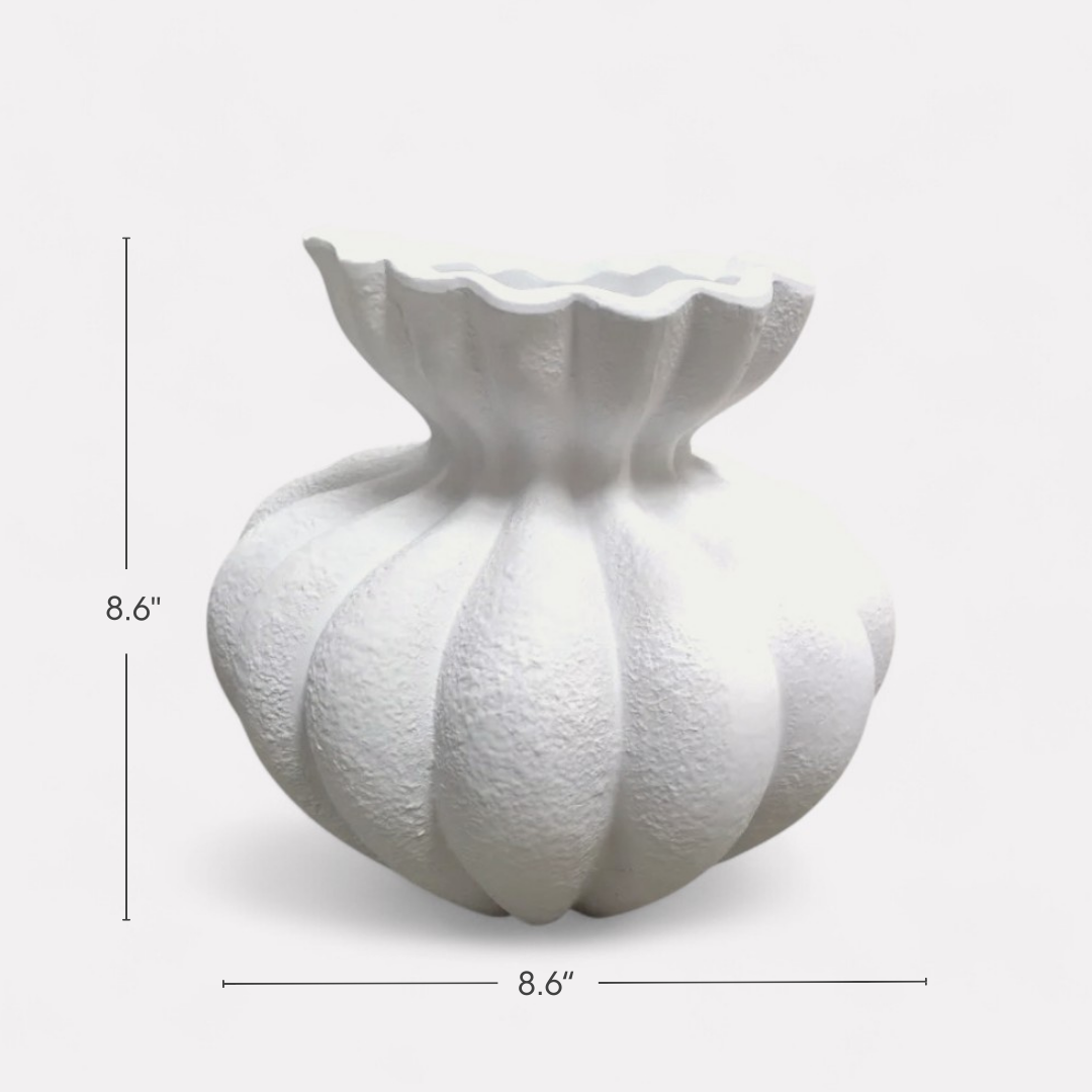 Ember Terracotta Vase, Hand-painted in White Dove, 8.6"D x 8.6"H