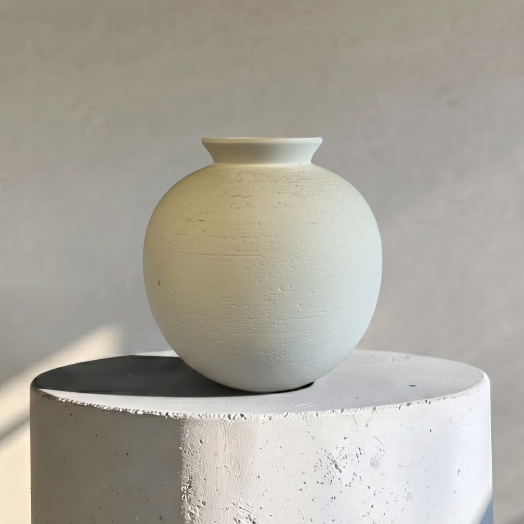Relic, Terracotta Vessel, Hand-painted in White, 10.2" D x 10.6" H