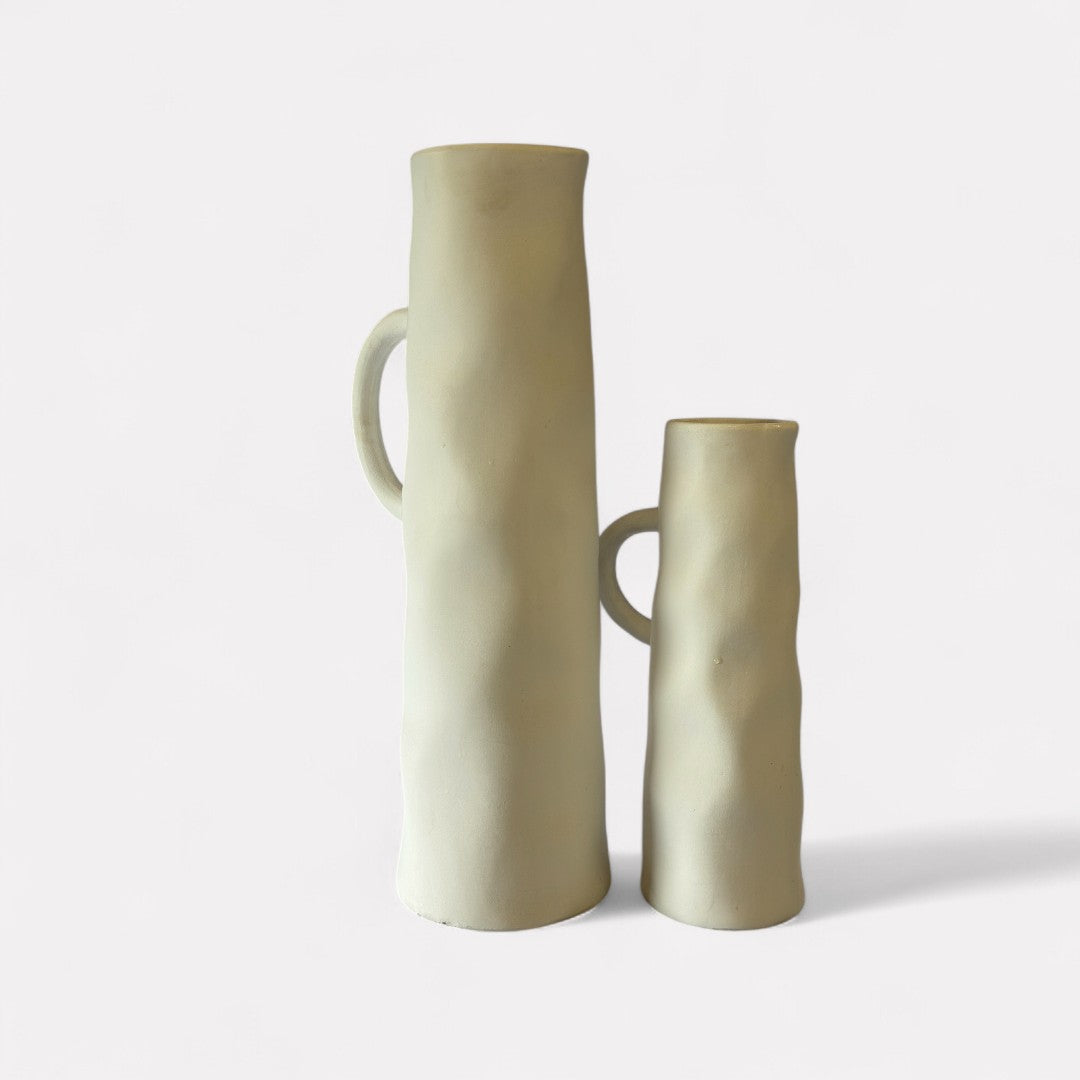Savannah Pitcher-Style, Terracotta Planter, Handpainted in Oyster White