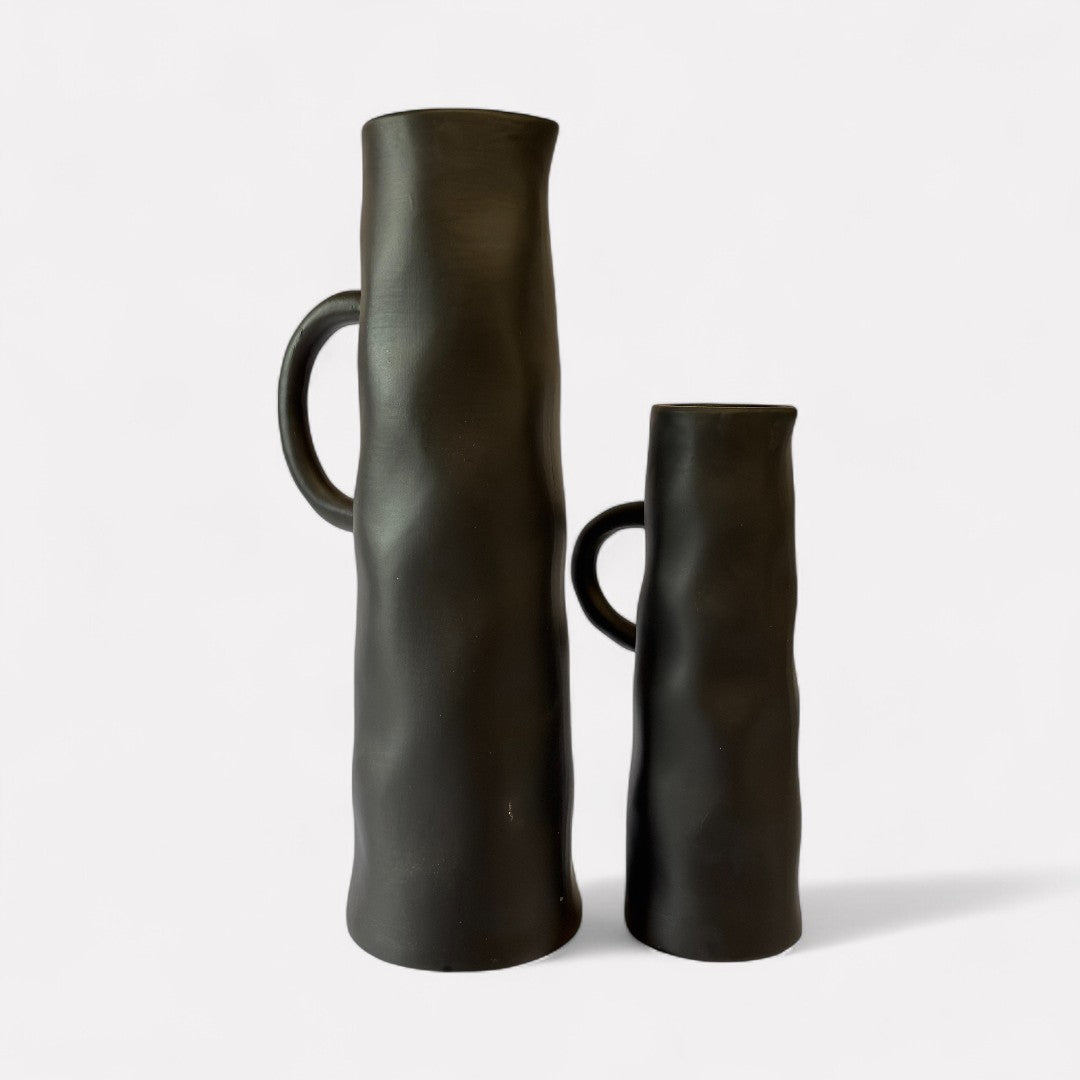 Savannah Pitcher-Style, Terracotta Planter, Handpainted in Jet Black