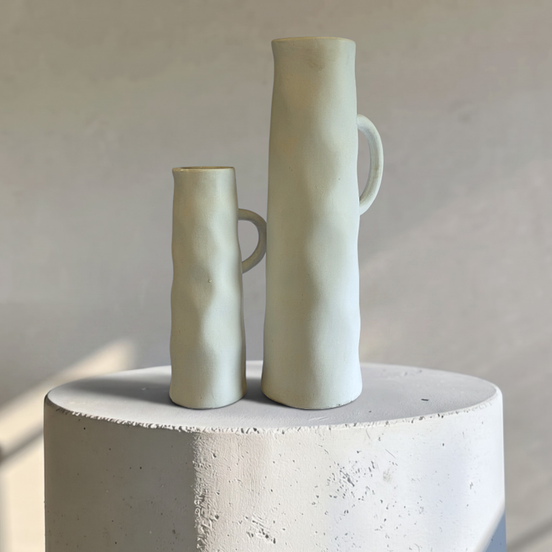 Savannah Pitcher-Style, Terracotta Vessel, Handpainted in Oyster White