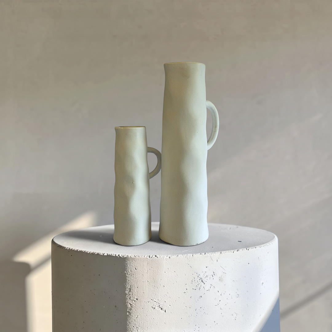 Savannah Pitcher-Style, Terracotta Vessel, Handpainted in Oyster White