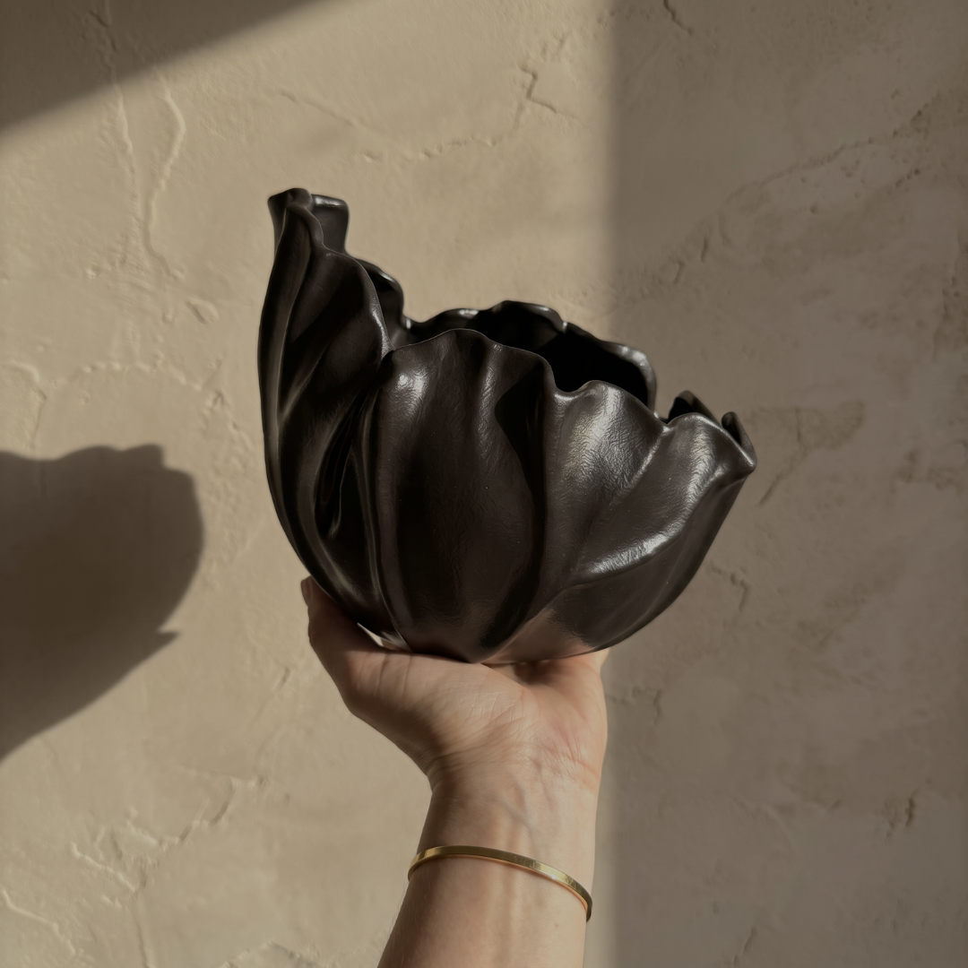 Theia, Black Ceramic Sculptural Vase, 7.3"L x 5.7"W x 6.1"H