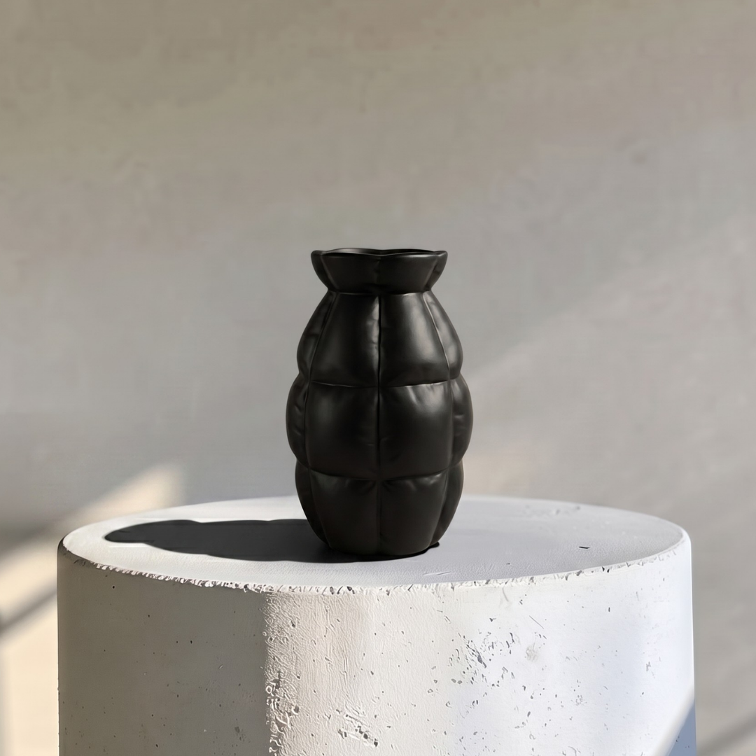 Skylark Terracotta Vase, Hand-painted in Jet Black, 5.5"D x 9"H