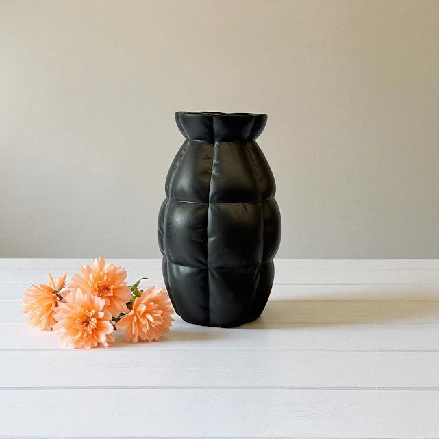 Skylark Terracotta Vase, Hand-painted in Jet Black, 5.5"D x 9"H
