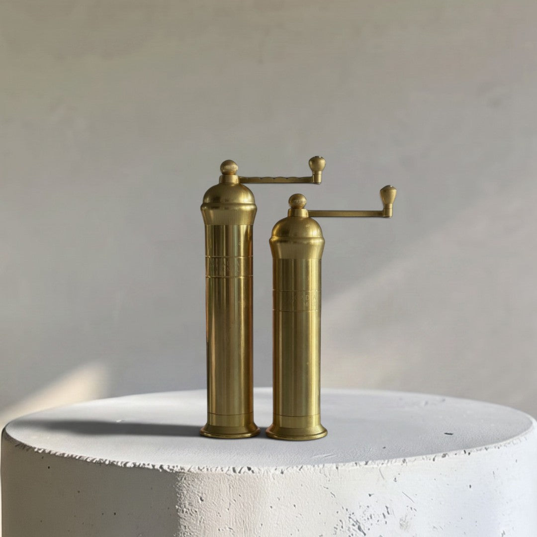 Arcadia, Vintage European Salt & Pepper Mill, Solid Brass, Timeless and Elegant Grinders
