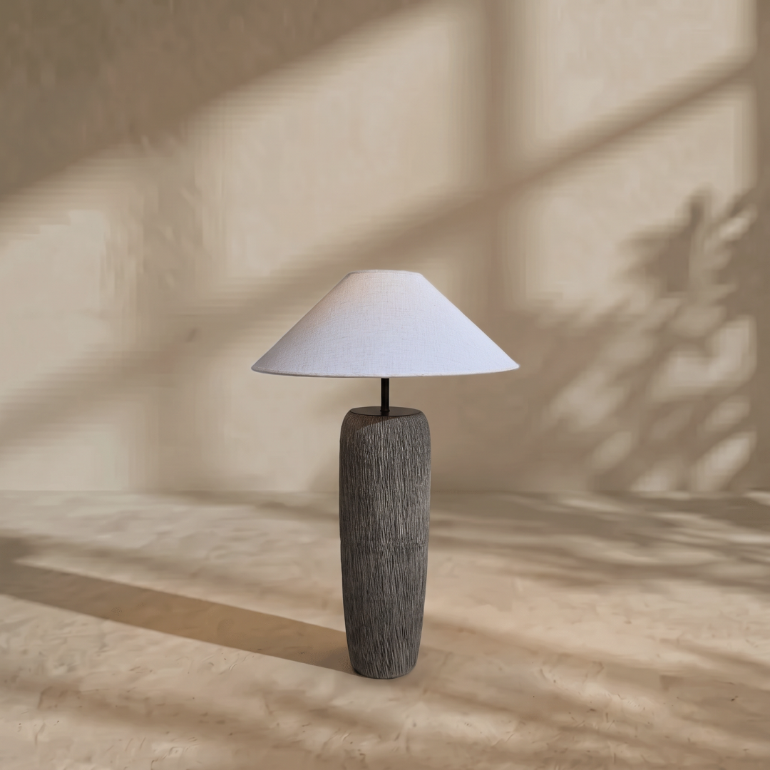 Solenna, Sculpted Ceramic Base with Luxe Woven Fabric Shade