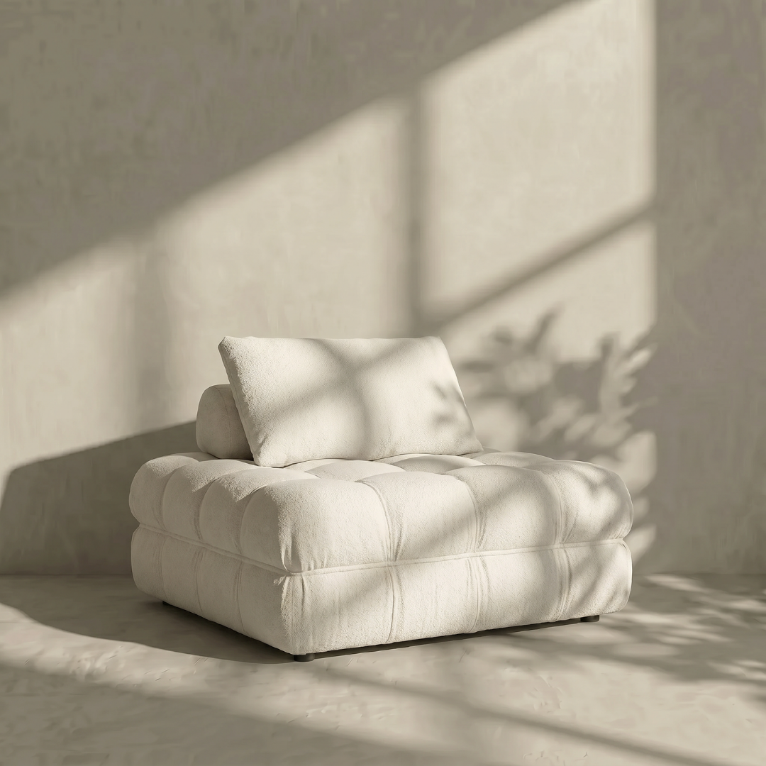 Solivare, Single Square Modular Sofa in Ivory White Boucle, 48”L x 48W x 31”H