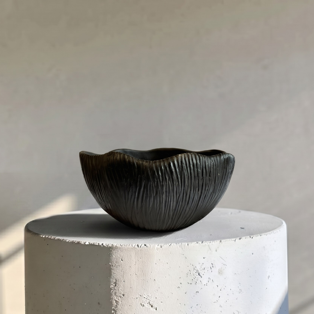Somerset Bowl, Artisan Cement Display Piece Hand-painted in Jet Black, 11.5"D x 5.5"H