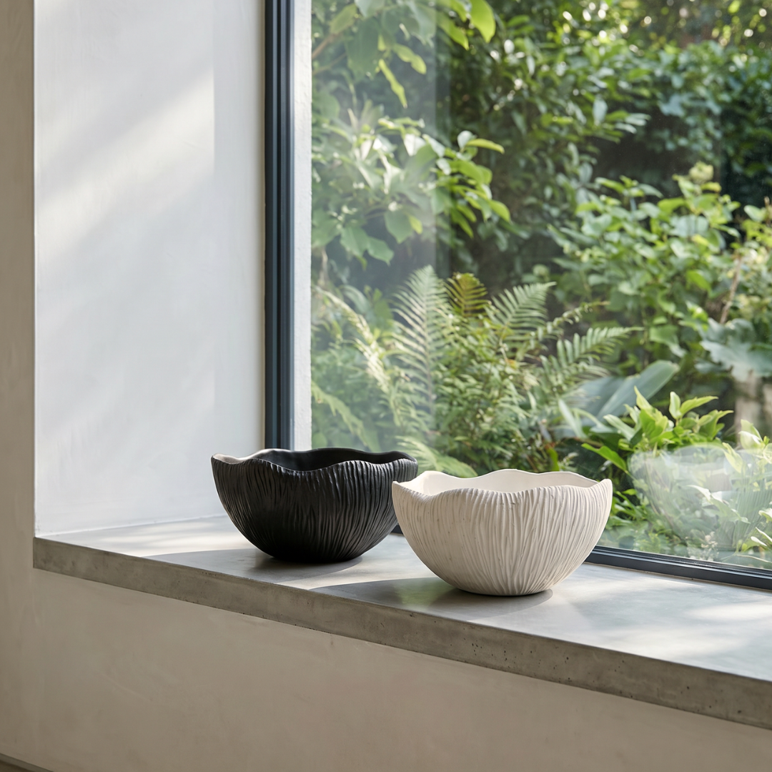 Somerset Bowl, Artisan Cement Display Piece Hand-painted in White Dove, 11.5"D x 5.5"H