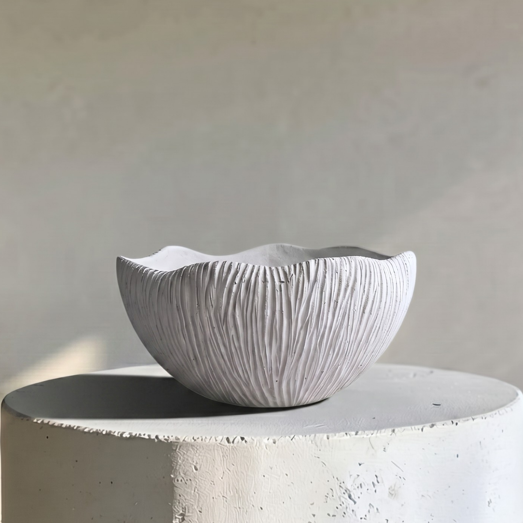 Somerset Bowl, Artisan Cement Display Piece Hand-painted in White Dove, 11.5"D x 5.5"H