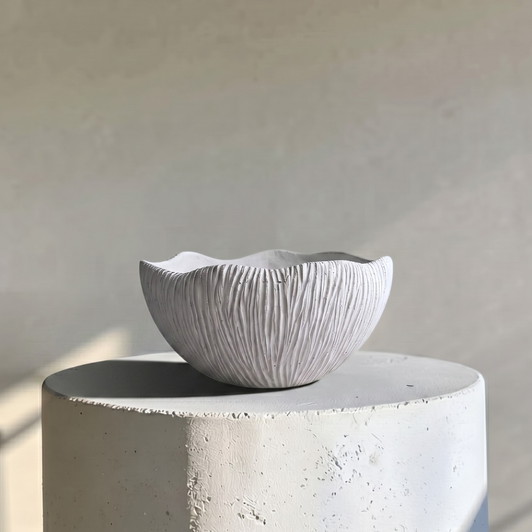 Somerset Bowl, Artisan Cement Display Piece Hand-painted in White Dove, 11.5"D x 5.5"H