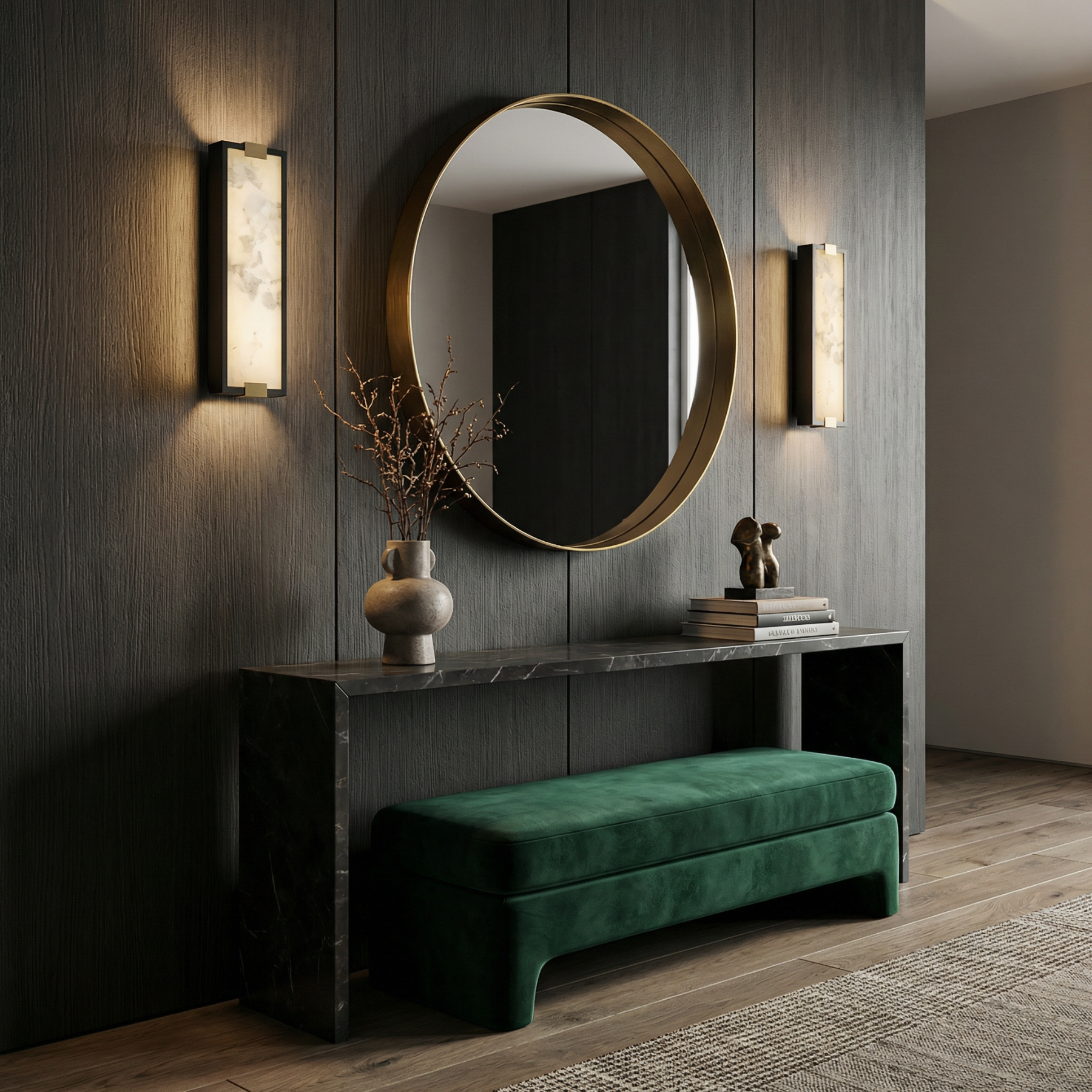 Sylvia Collection, Natural Alabaster & Solid Brass, Luxe Sconce; Class, Boldness, and Natural Beauty for Upscale Spaces, 4.72" L x 1.97" W x 15.75" H