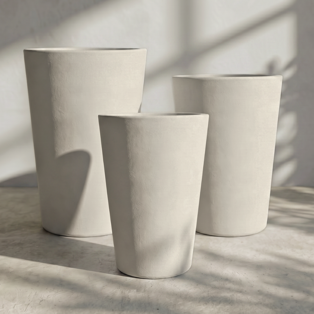 Tahiti Fiber Clay Planter, Hand-painted in White Dove