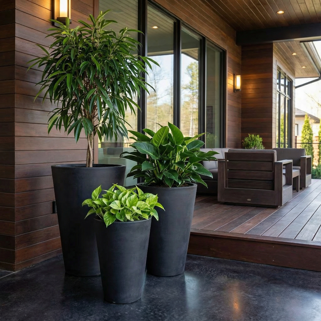 Tahiti Fiber Clay Planter, Hand-painted in Weathered Black