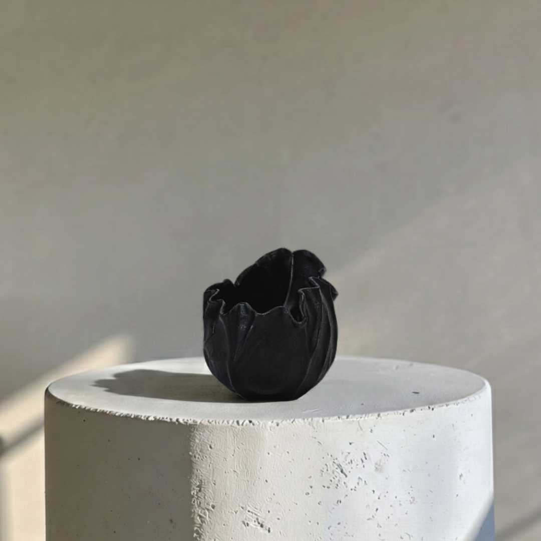 Theia, Black Ceramic Sculptural Vase, 7.3"L x 5.7"W x 6.1"H