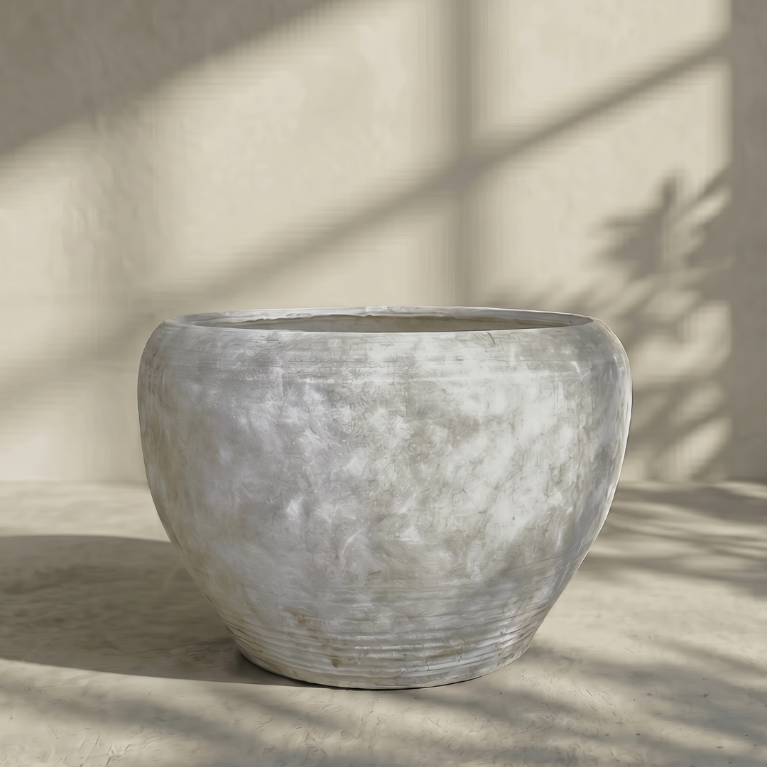 Titan XXL, Fiber Clay Pot, Hand-painted in Aged White, 28.3"D x 17"H