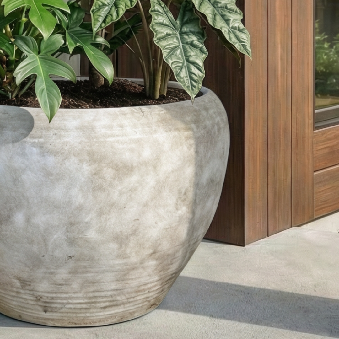 Titan XXL, Fiber Clay Pot, Hand-painted in Aged White, 28.3"D x 17"H