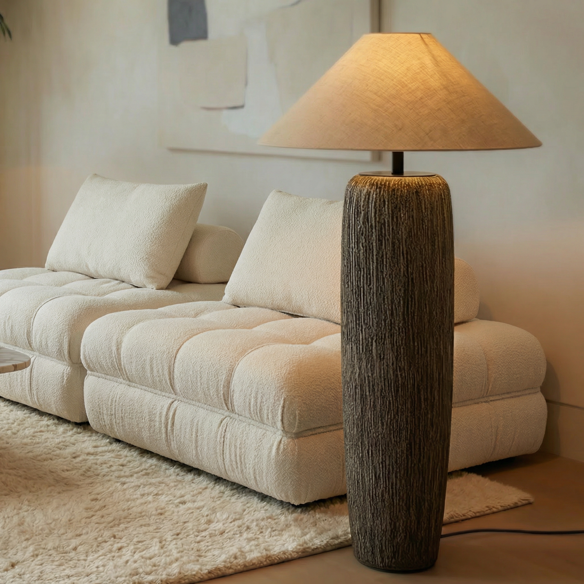 Solenna, Sculpted Ceramic Base with Luxe Woven Fabric Shade, 21.7" D x 43.3" H