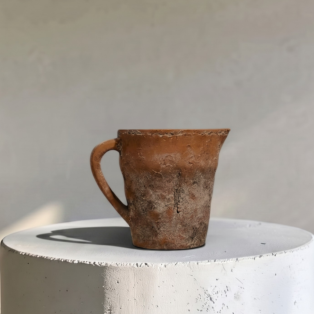 Valencia Carafe-Style Cement Planter, Hand-Painted in Aged Terracotta, 8.5"D x 7"H