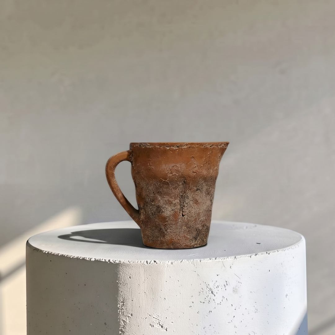 Valencia Carafe-Style Cement Planter, Hand-Painted in Aged Terracotta, 8.5"D x 7"H