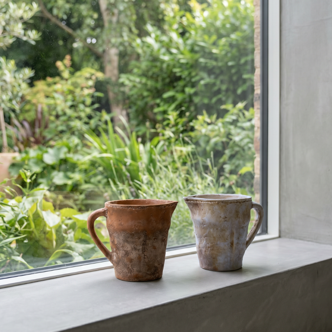 Valencia Carafe-Style Cement Planter, Hand-Painted in Aged Terracotta, 8.5"D x 7"H