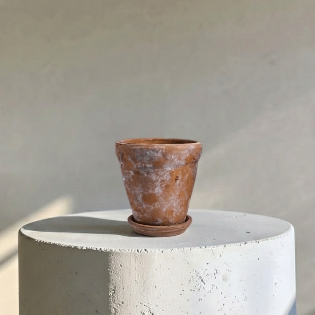 Venice Cement Planter with Dish and Drainage Hole, Handcrafted in Aged Terracotta, Medium & Large
