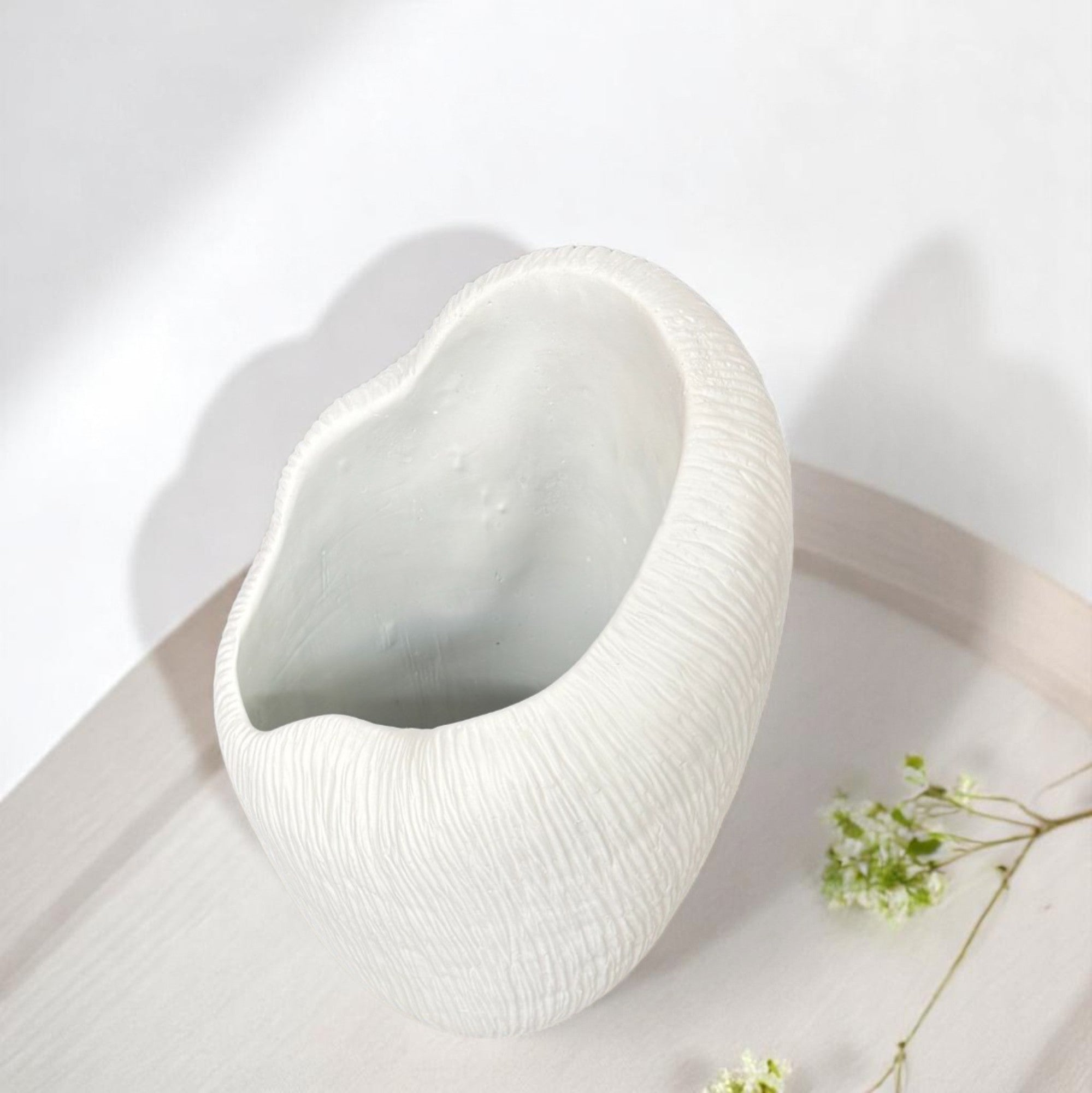 Zephyr Vasque, Artisan Cement Display Piece Hand-painted in White Dove, 8.2"D x 15.7"H