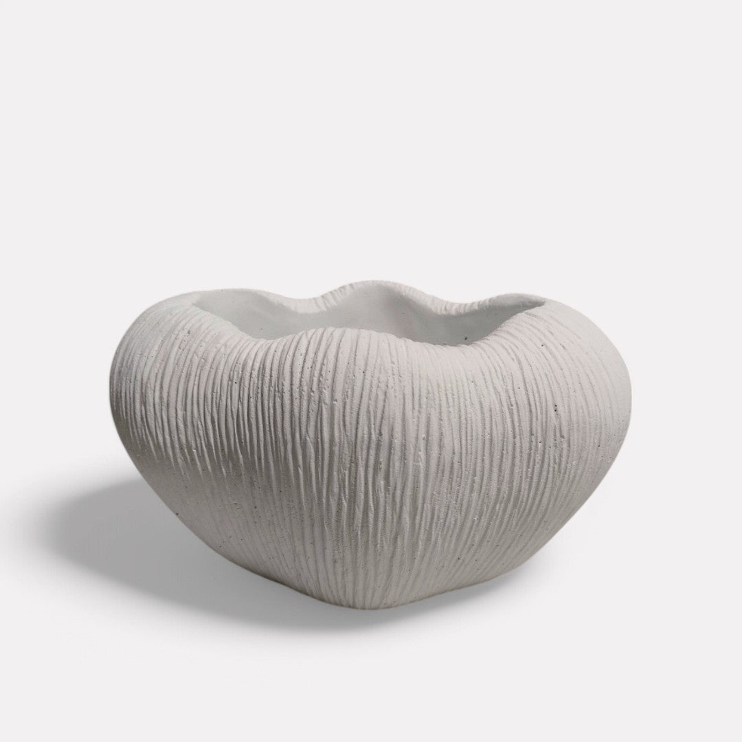 Zephyr Bowl, Artisan Cement Display Piece Hand-painted in White Dove, 9.8"L x 7"W x 5.5"H