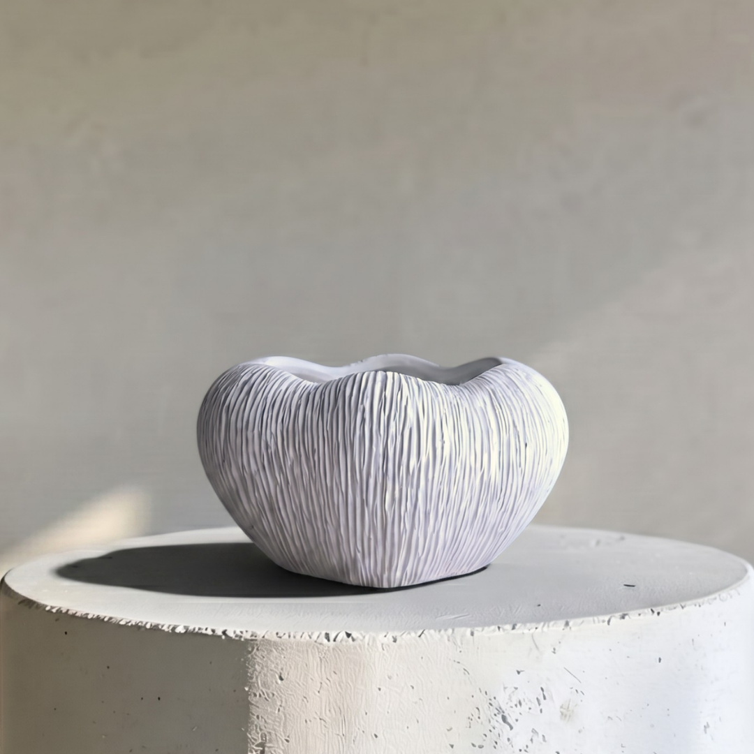 Zephyr Bowl, Artisan Cement Display Piece Hand-painted in White Dove, 9.8"D x 5.5"H