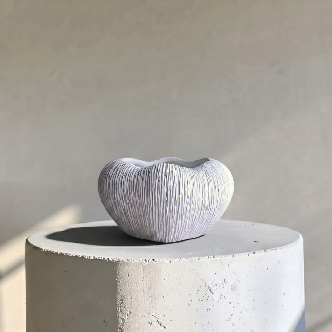 Zephyr Bowl, Artisan Cement Display Piece Hand-painted in White Dove, 9.8"D x 5.5"H