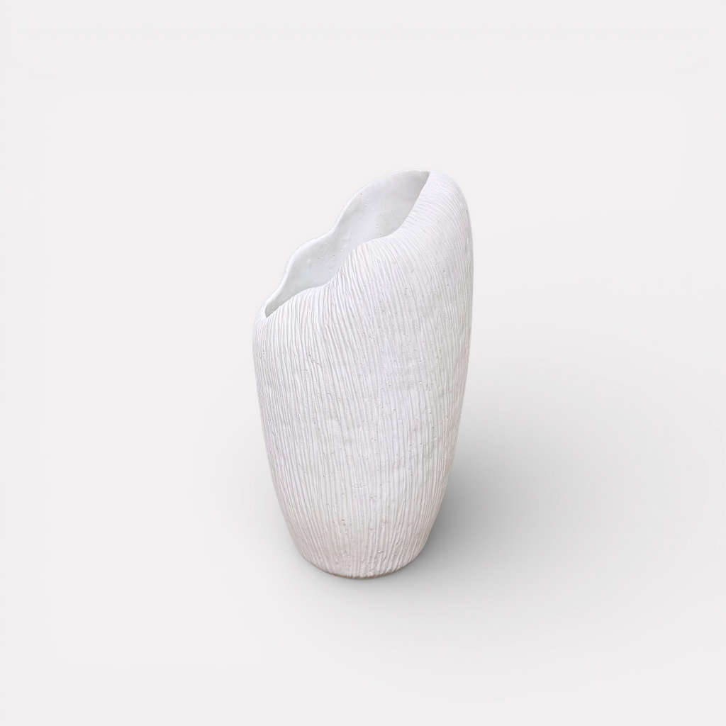 Zephyr Vasque, Artisan Cement Display Piece Hand-painted in White Dove
