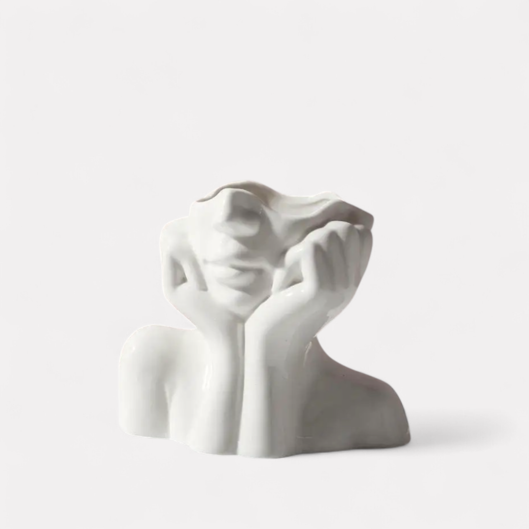 Calista Modern Lady Head Ceramic Vase, 4.4"L x 7.2"H