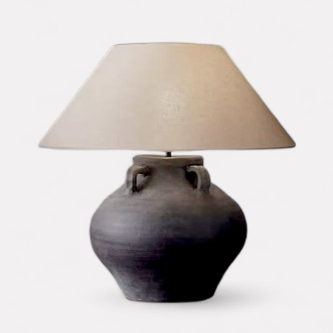 Cora, Ceramic Accent Lamp, Ivory Fabric Canopy 16.5" D x 19.7" H