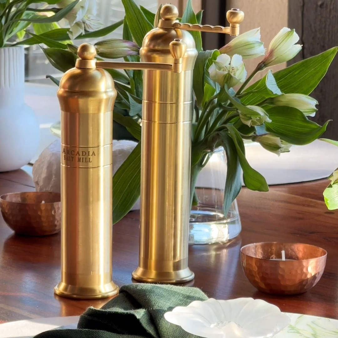 Arcadia, Vintage European Salt & Pepper Mill, Solid Brass, Timeless and Elegant Grinders 2.0