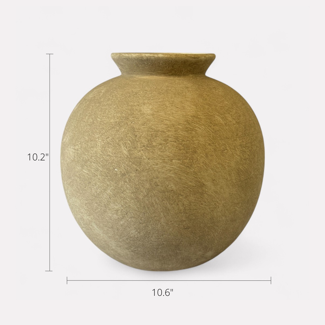 Relic, Terracotta Vessel, Handpainted in Aged Gray, 10.2"D x 10.6"H