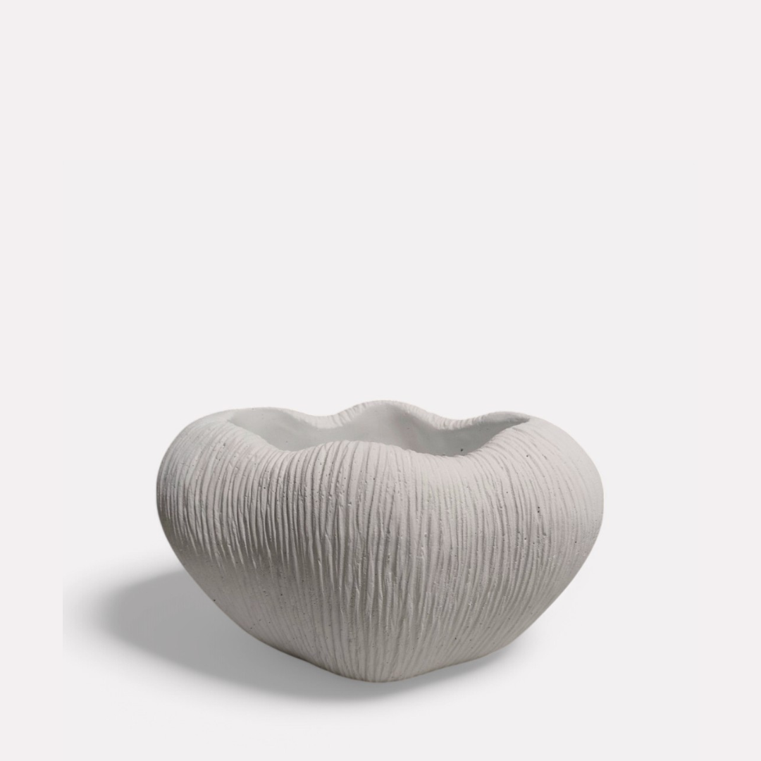 Zephyr Bowl, Artisan Cement Display Piece Hand-painted in White Dove, 9.8"L x 7"W x 5.5"H